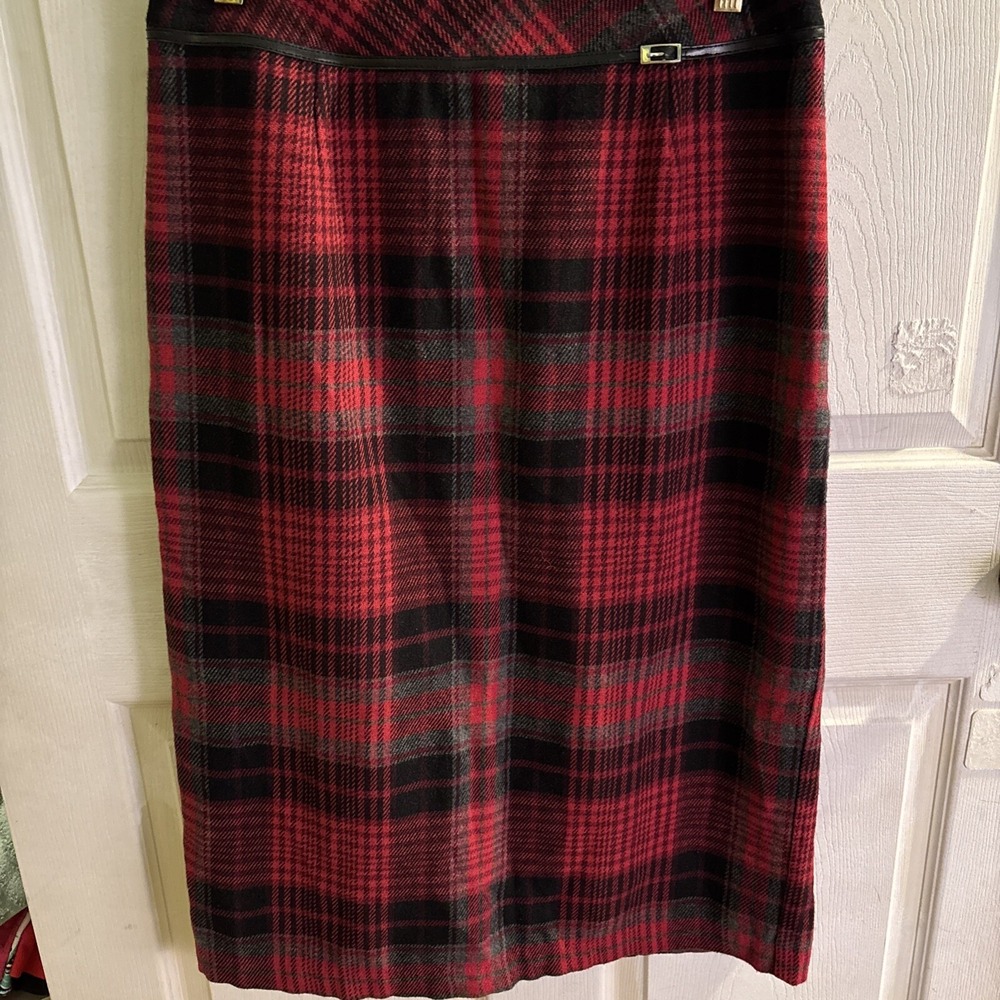Worthington Red Black Plaid AcryliWool Blend Pencil Skirt Womens Size Petite 14P